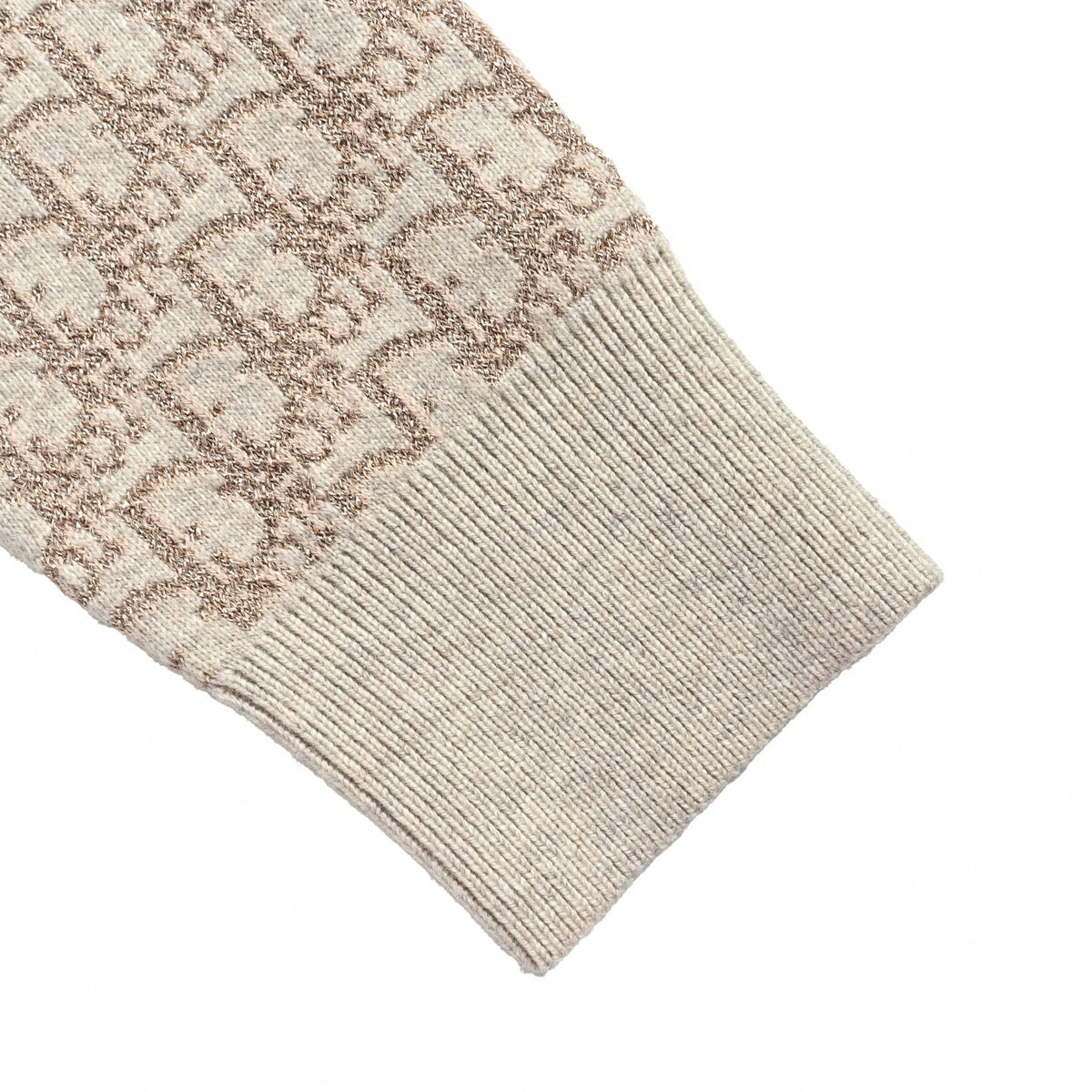 Reversible Oblique Lurex Jacquard Full-Zip Knit Hoodie in Beige & Metallic Bronze