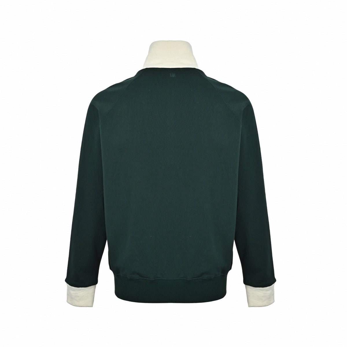 Contrast Collar Zip-Up Track Jacket in Forest Green & Off-White