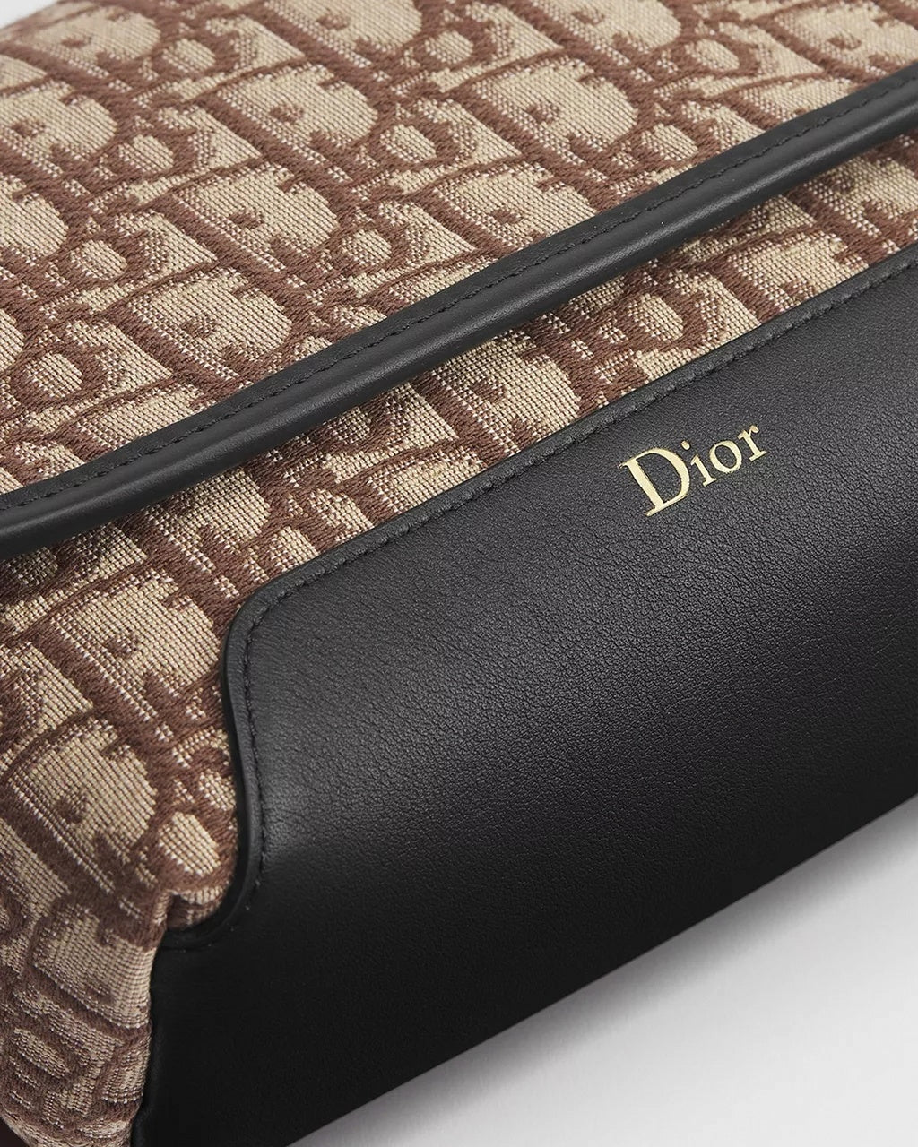 Mini Jett Flap Messenger Bag in Beige & Brown Dior Oblique Jacquard with Black Leather
