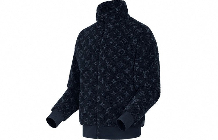 Monogram Fleece Zip-Up Jacket | Navy