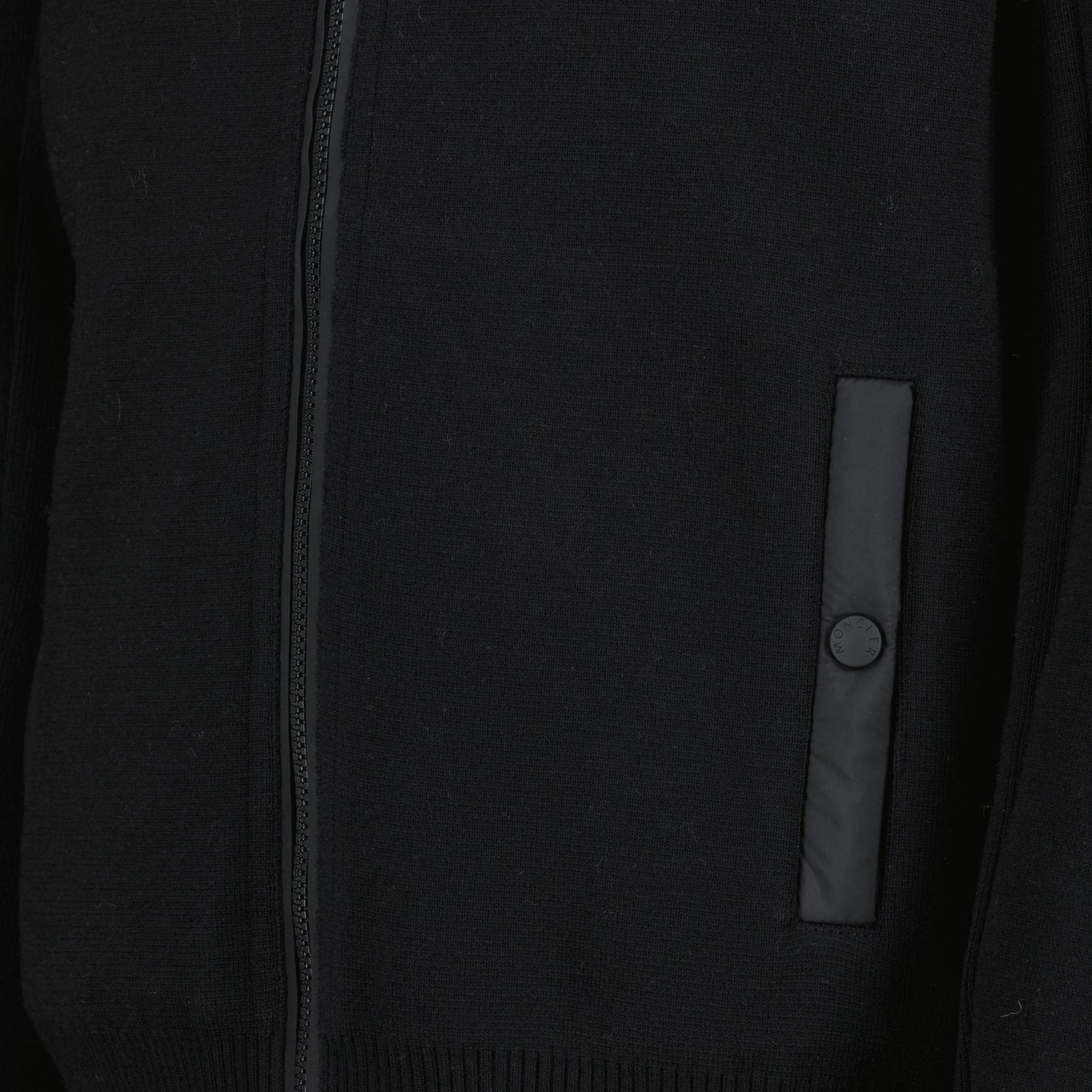 Black Quilted Zip-Up Cardigan in Wool