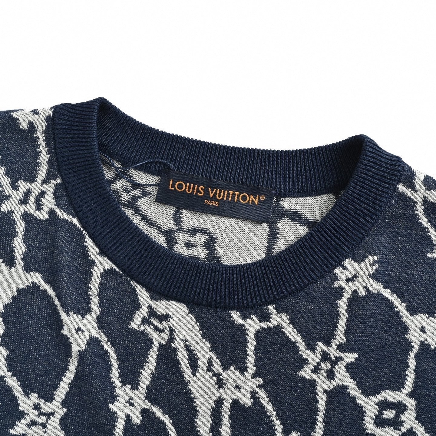 Asymmetrical Monogram Net Knit T-Shirt | Navy Blue