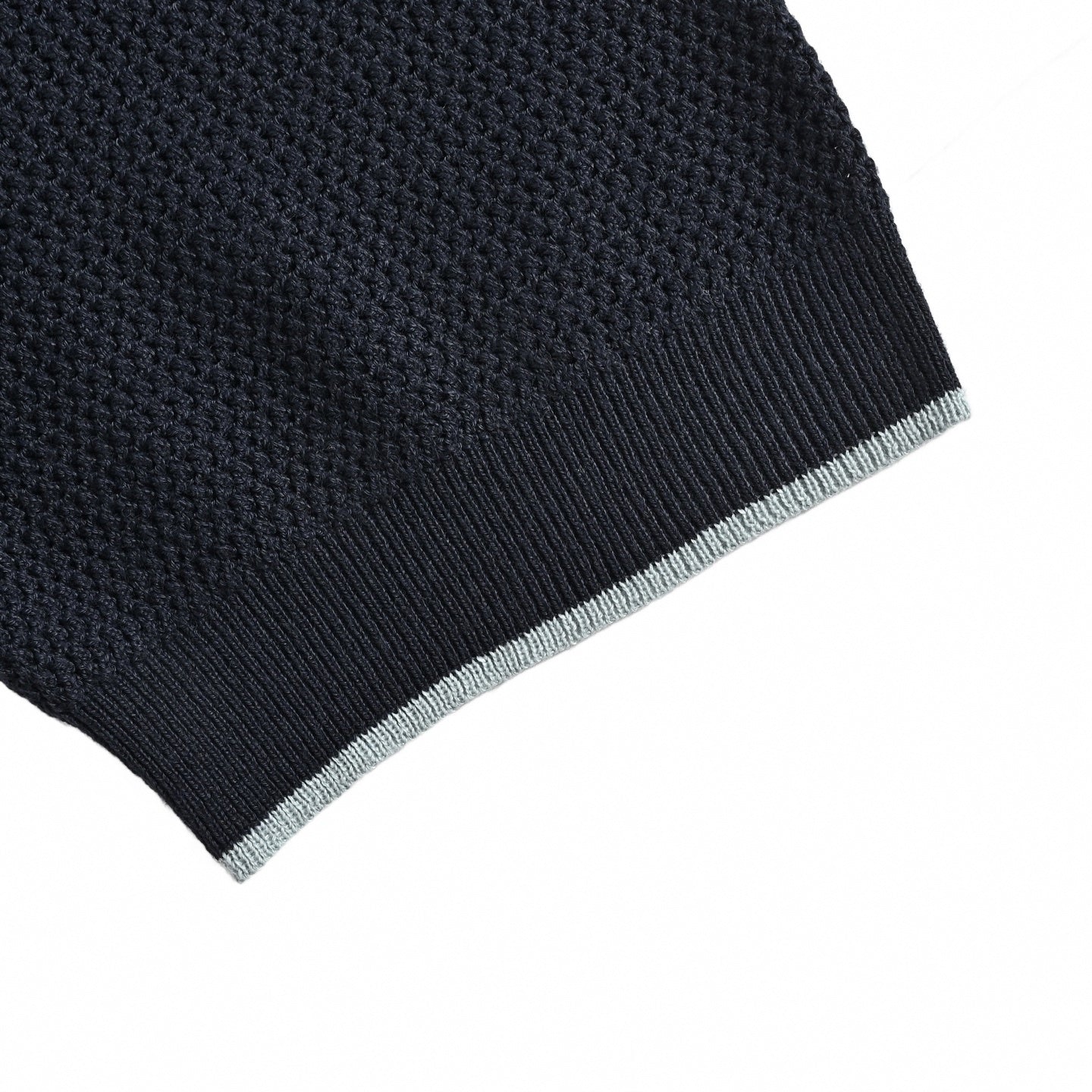 Fine Knit Pointelle Polo Shirt - Navy/Grey