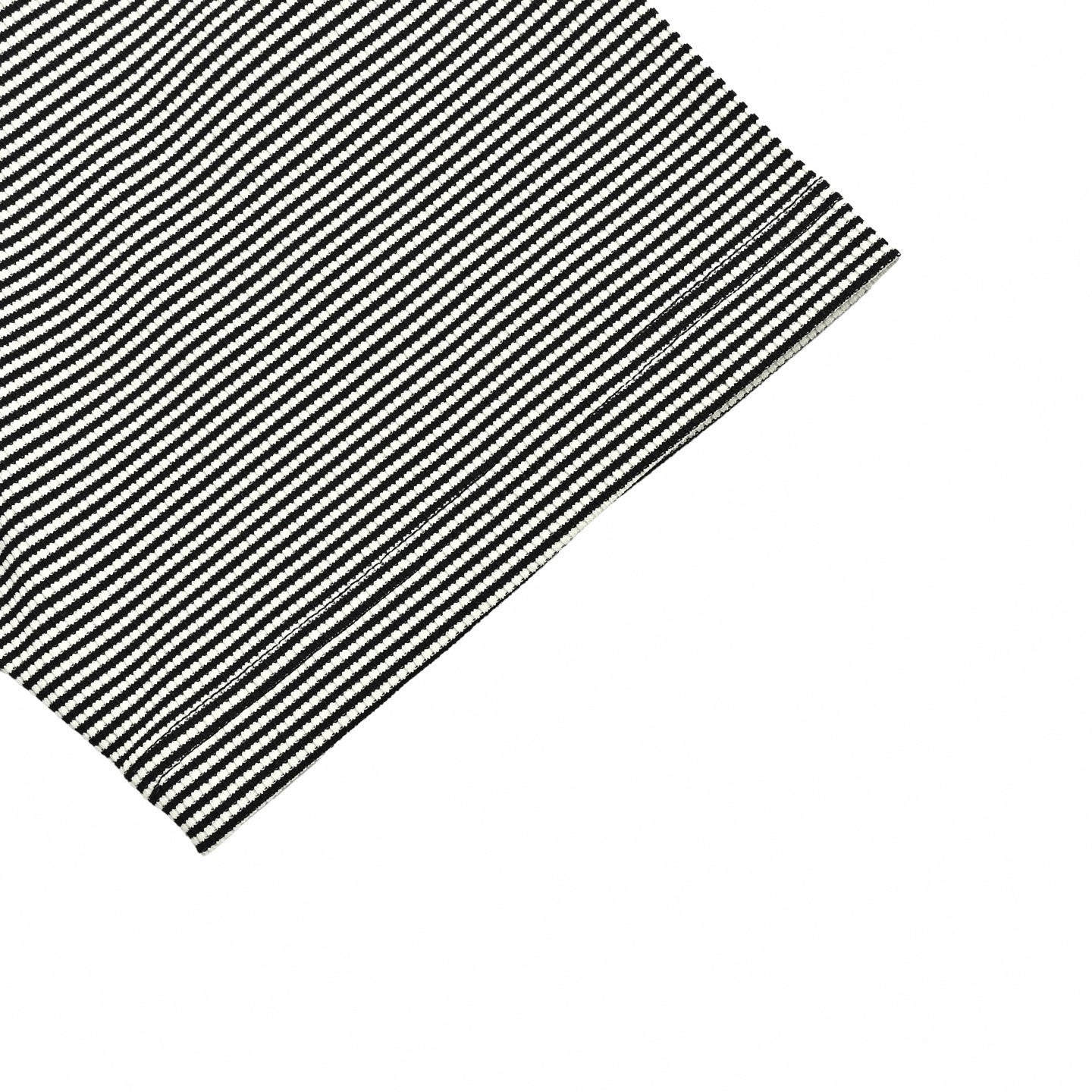 Micro-Stripe Leather Patch T-Shirt - Black/White