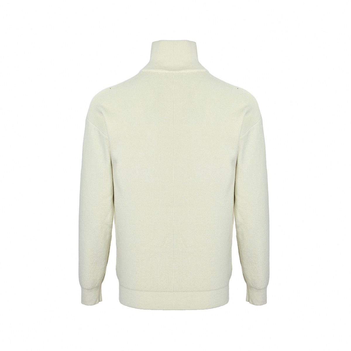 FF Patch Half-Zip Ribbed Knit Wool Jumper in Off-White & Yellow