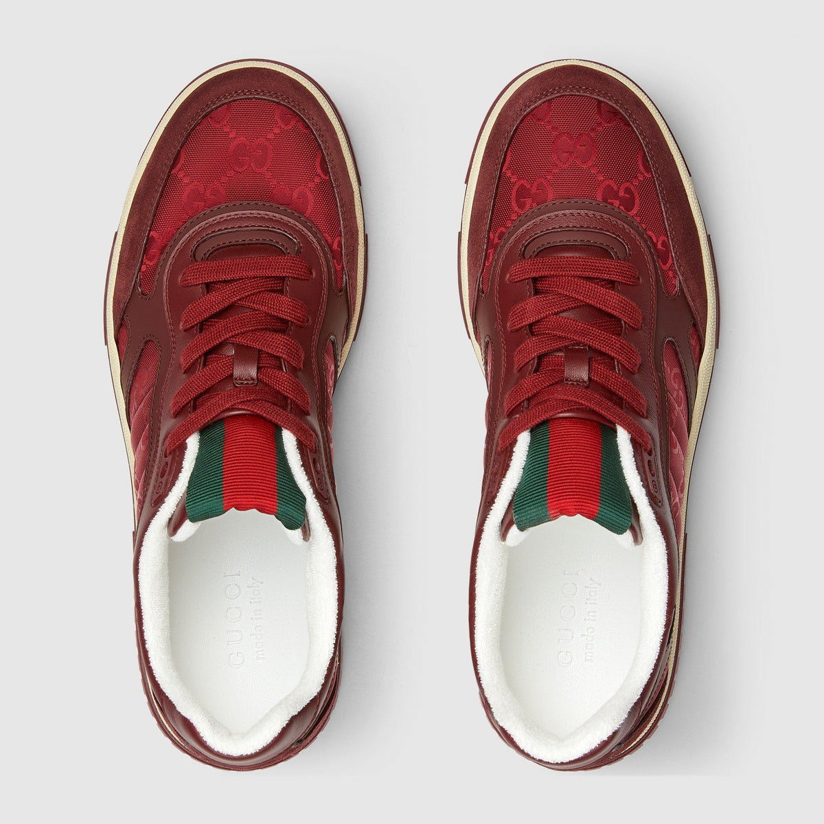 Re-Web GG Jacquard & Suede Low-Top Sneakers in Rosso Ancora Burgundy Red
