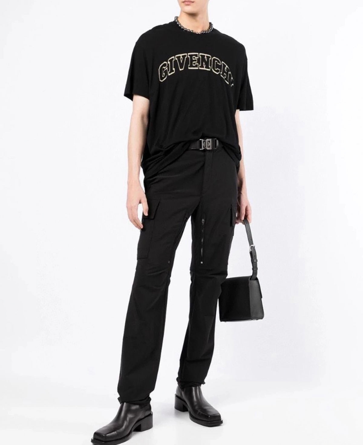 4G Buckle Thigh-Zip Cargo Pants in Black