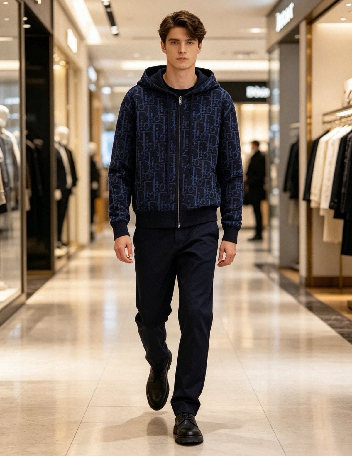 Monogram Knit Full-Zip Statement Hoodie