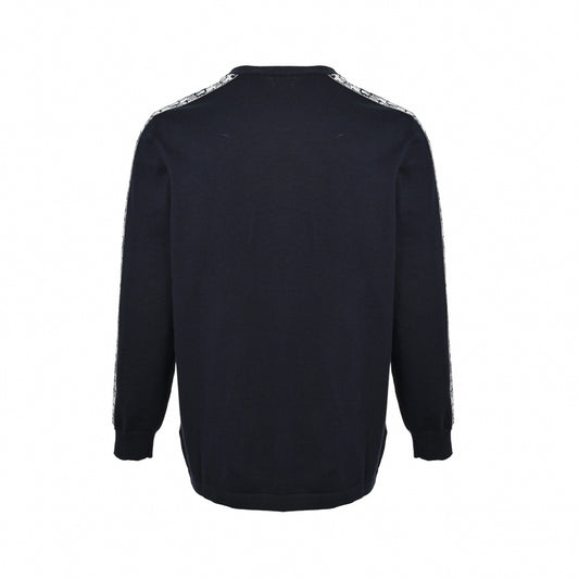 Oblique Sleeve Stripe Cotton Knit Crewneck