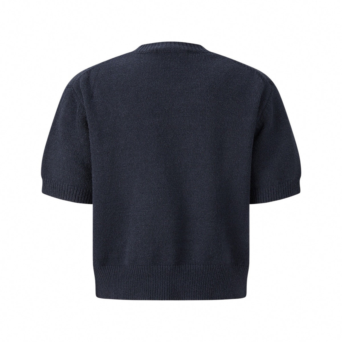 Tonal Embroidered Logo Short-Sleeve Knit Sweater in Dark Navy