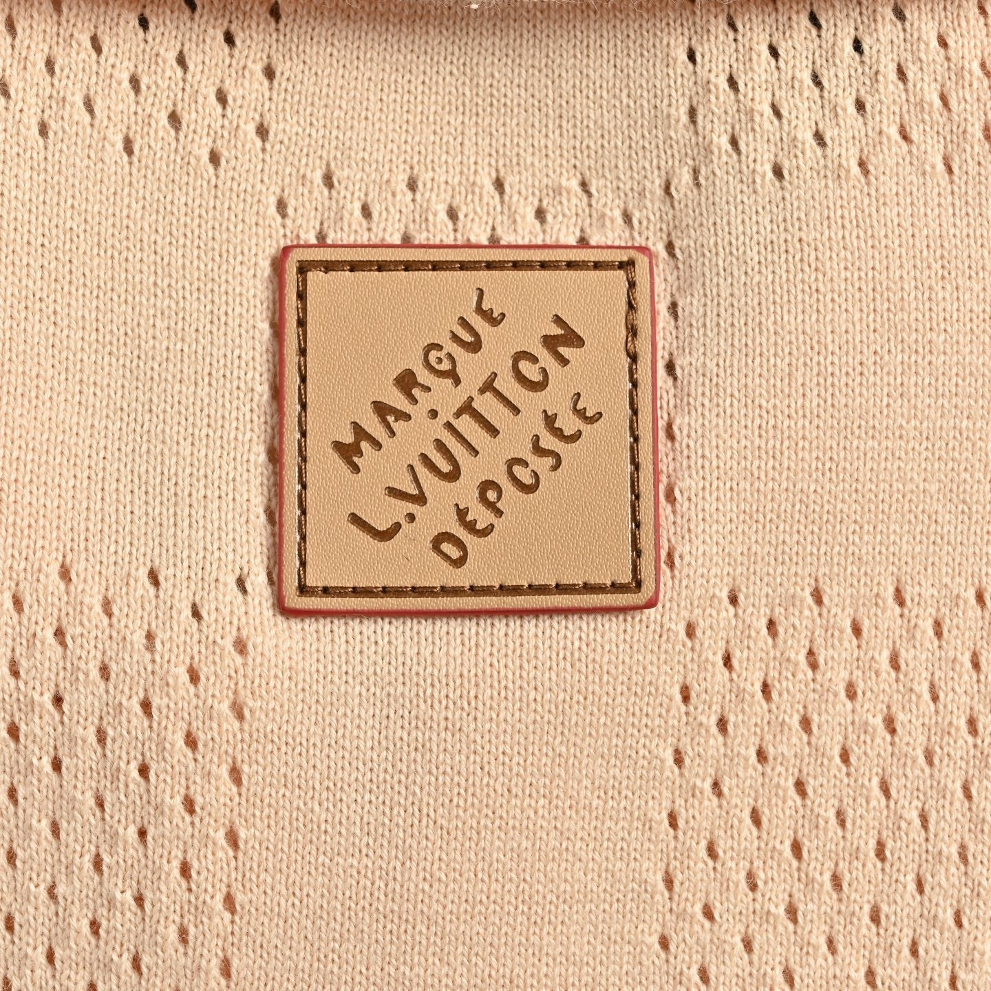 Perforated Damier Knit Button-Down Polo - Peach