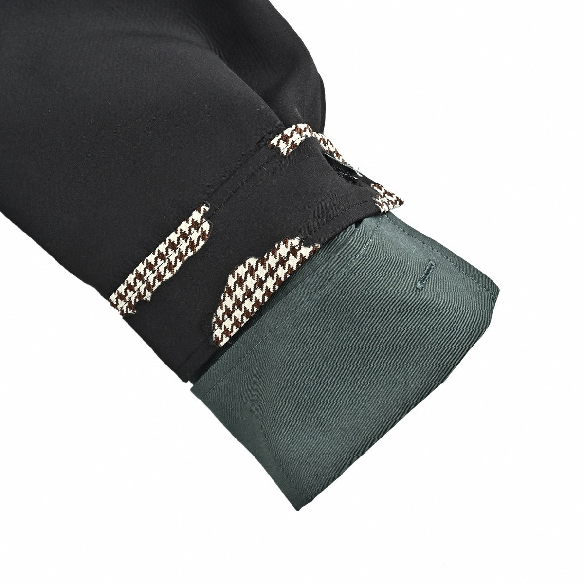 Houndstooth-Trimmed Blouson Jacket in Black & Forest Green