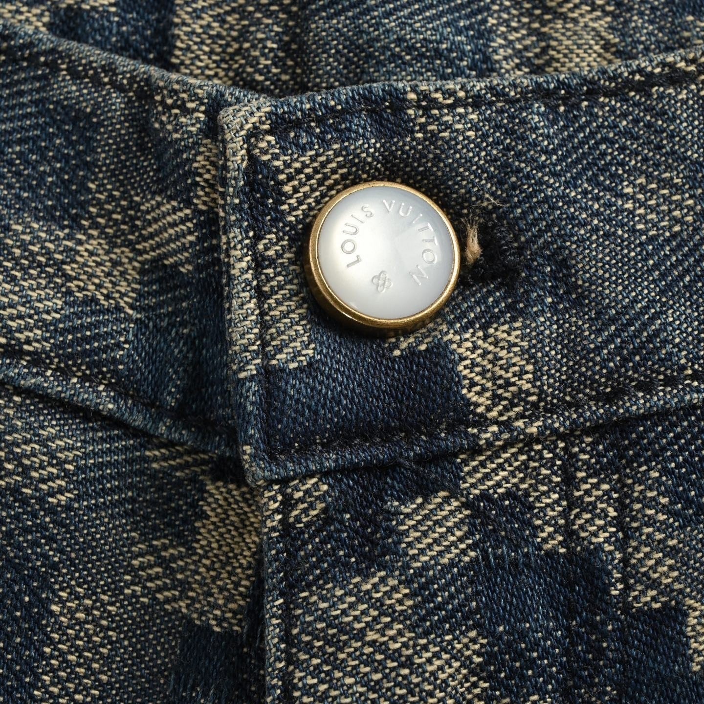 Pixelated Damier Denim Shorts | Indigo Blue