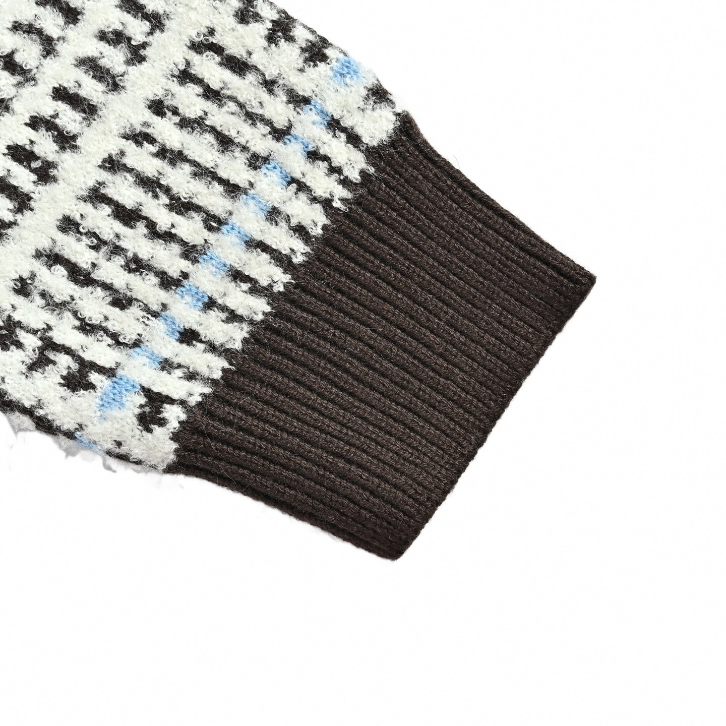 Brushed Houndstooth Intarsia Cardigan - Black/White/Light Blue