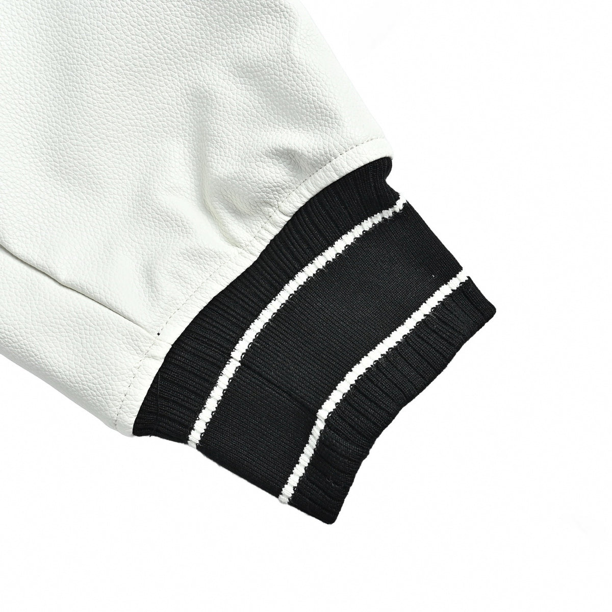 Logo Leather-Sleeved Varsity Jacket in Black & White