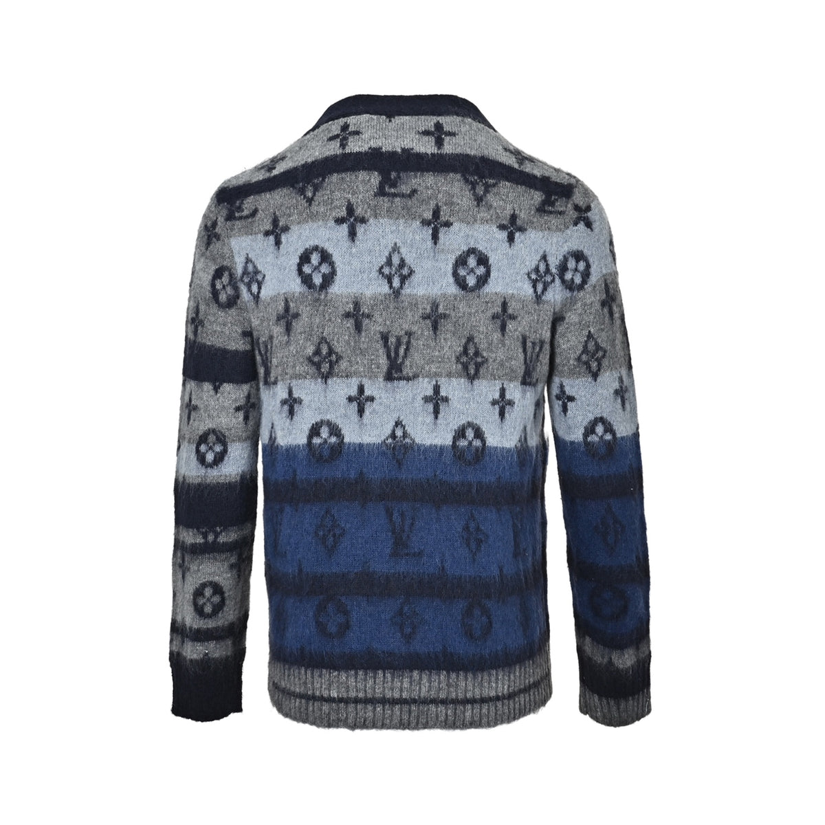 Gradient Striped Monogram Brushed Mohair Cardigan in Blue & Grey