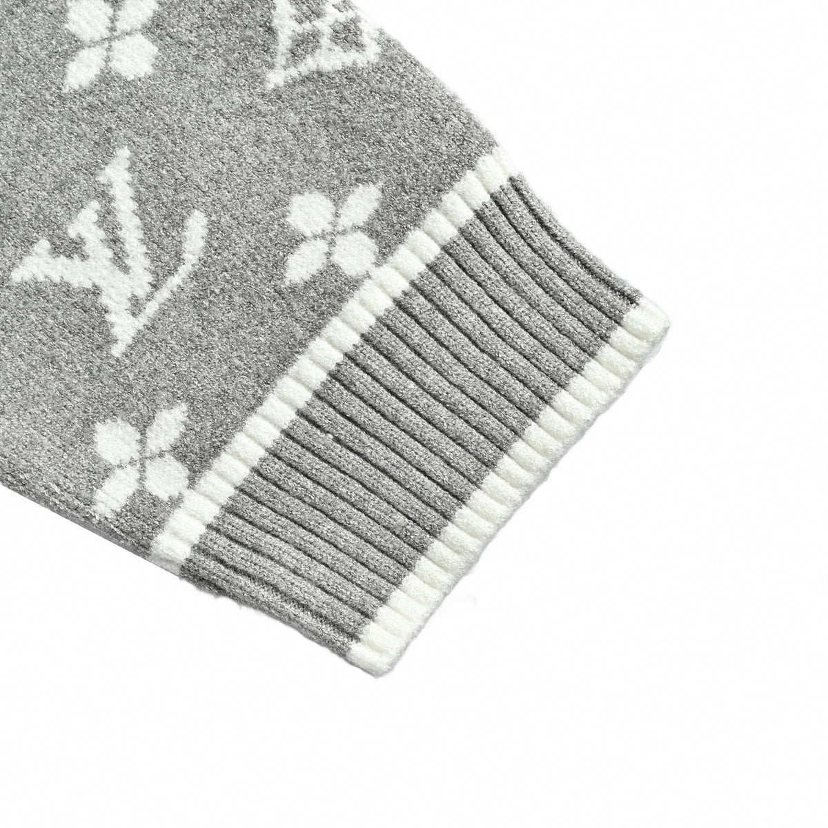 Monogram Jacquard Full-Zip Knit Jacket in Grey & White
