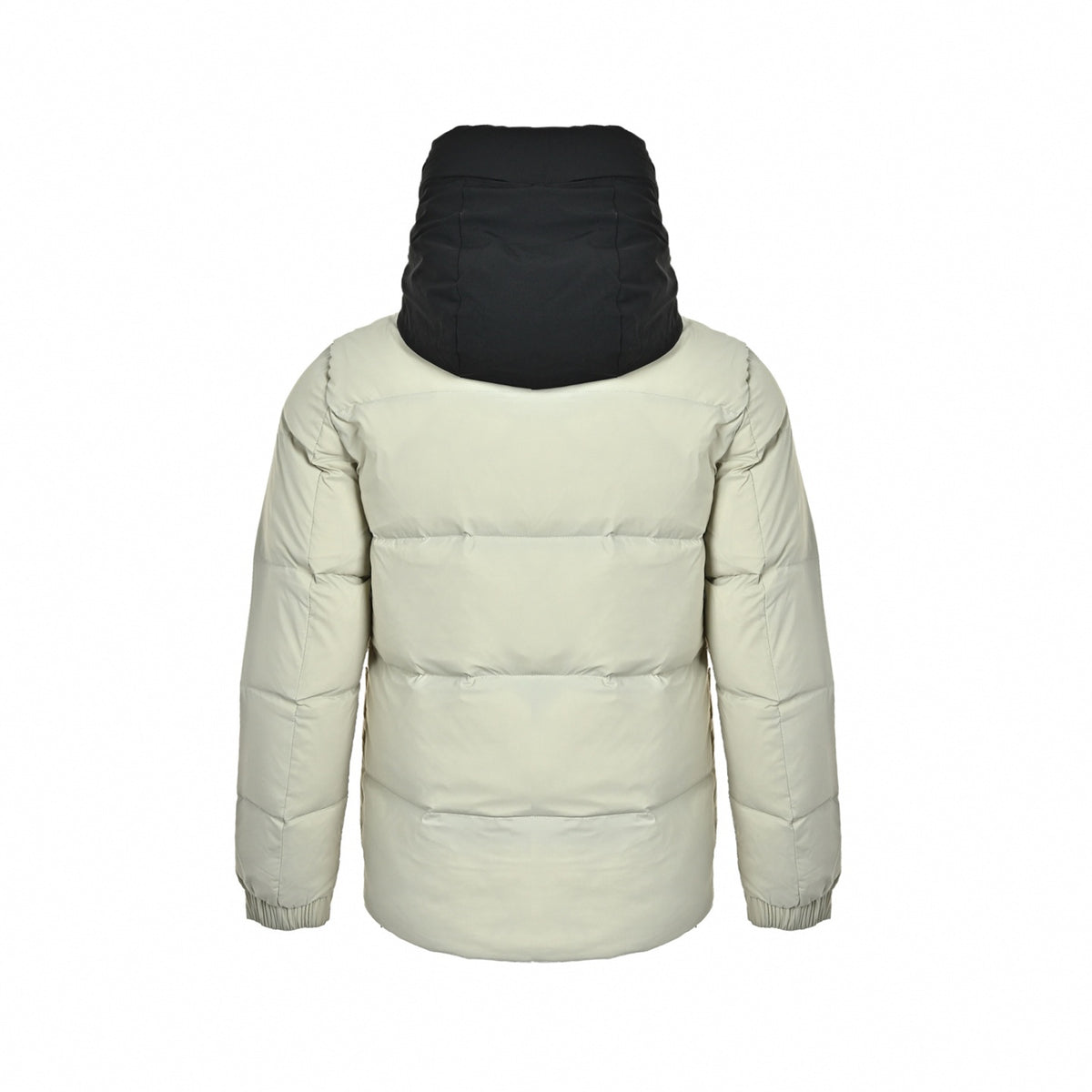 Madeira Embossed Logo Hooded Short Down Jacket in Chalk White & Black