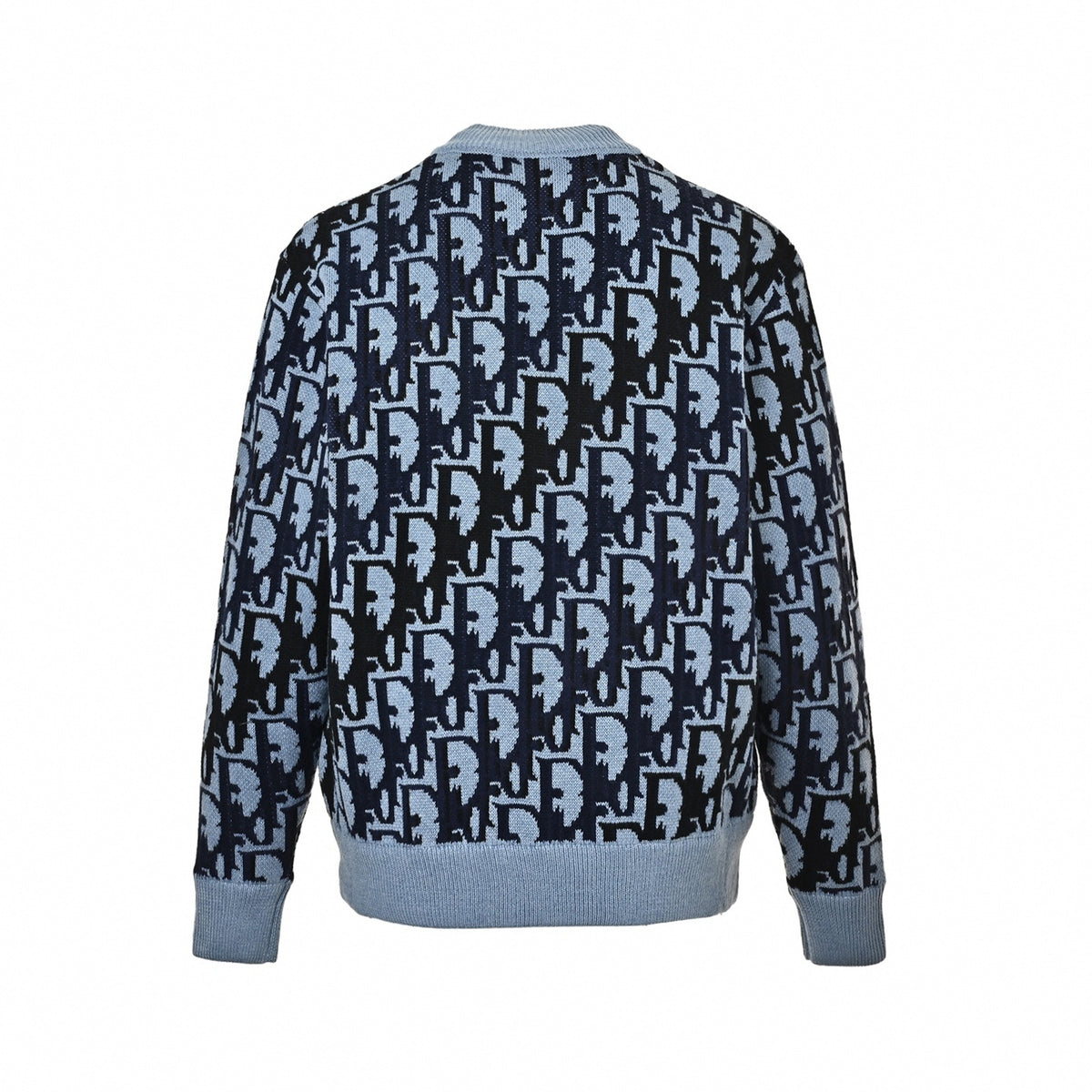Oblique Jacquard Full-Zip Knit Jacket in Light Blue & Navy