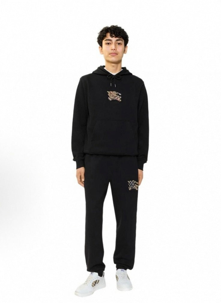 Check Equestrian Knight Embroidered Cotton Tracksuit | Black