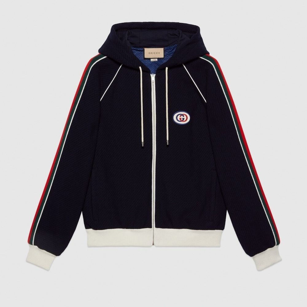 Web-Stripe Zip-Up Hoodie | Navy