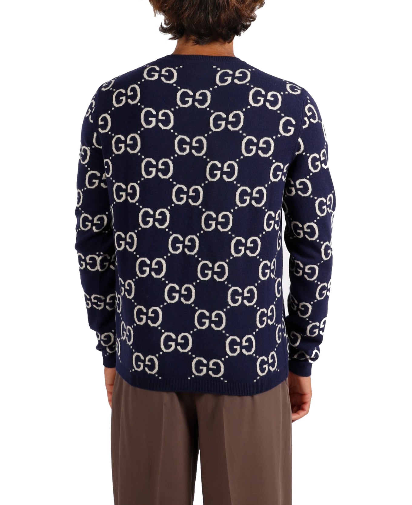 Cotton Wool Picot Trim Sweater - Navy