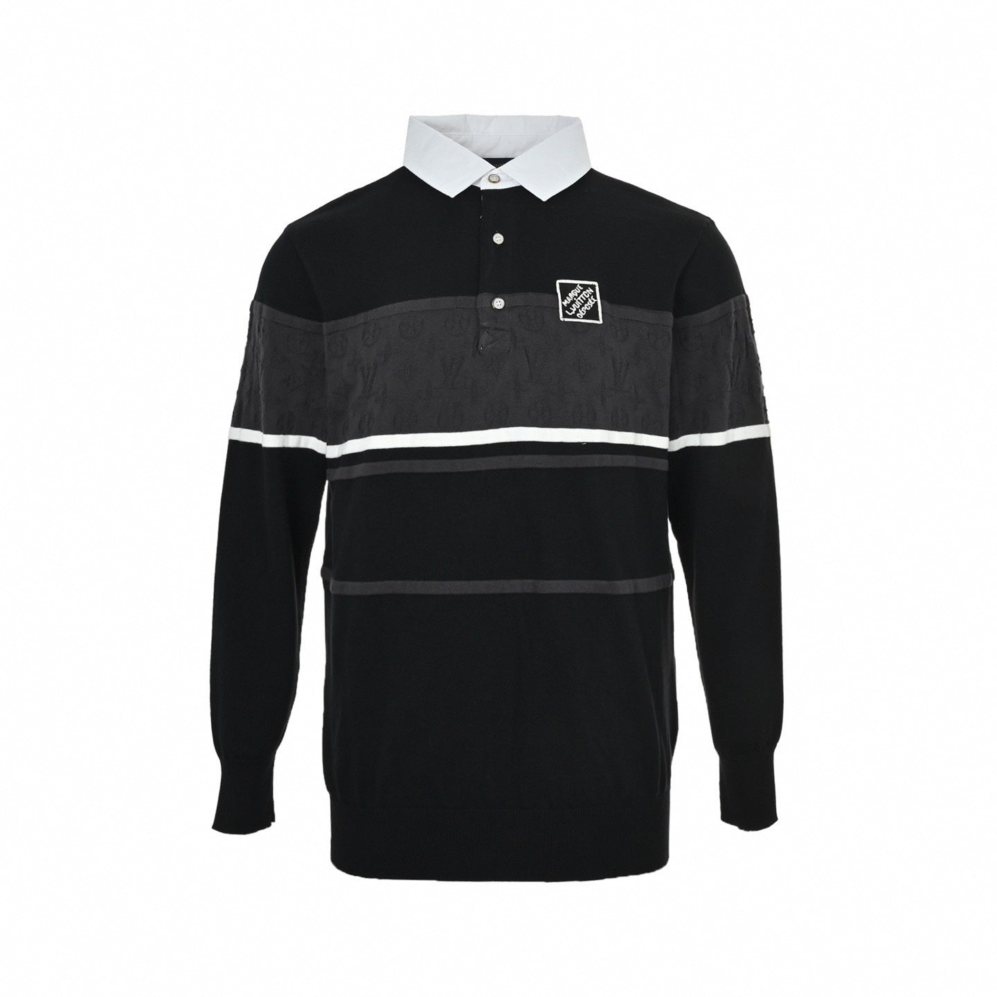 Monogram Band Long-Sleeve Rugby Polo | Black