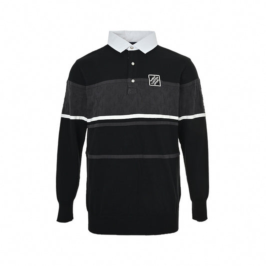 Monogram Band Long-Sleeve Rugby Polo | Black