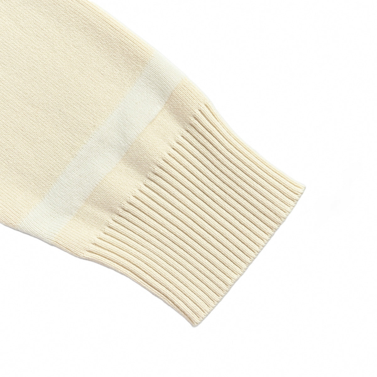 Striped Long-Sleeved Knit Polo Jumper in Cream & Tan Leather Patch