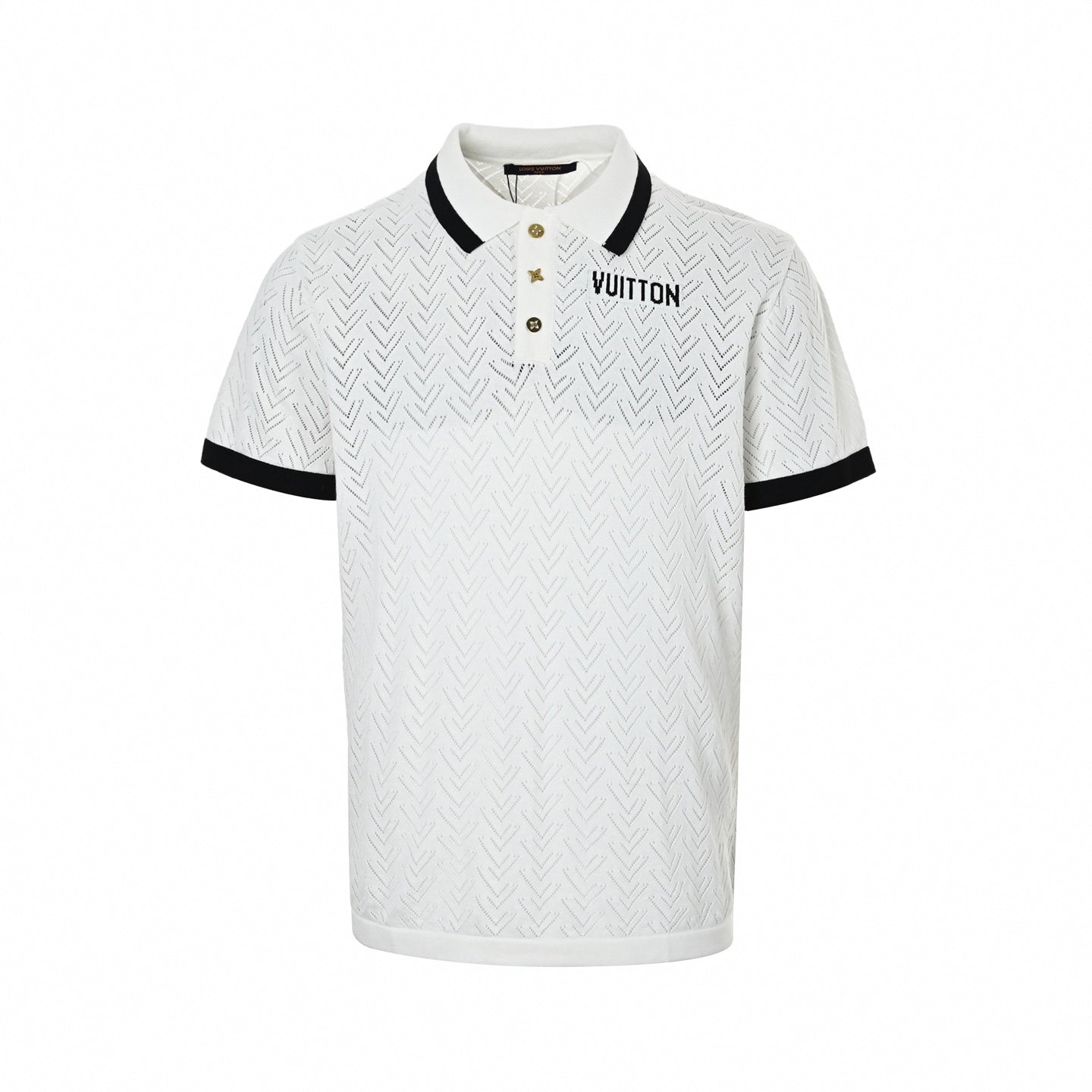 Chevron Pointelle Polo - White