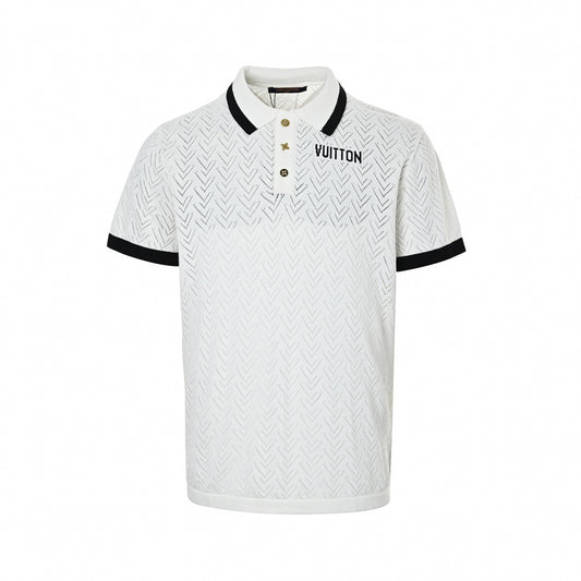 Chevron Pointelle Polo - White