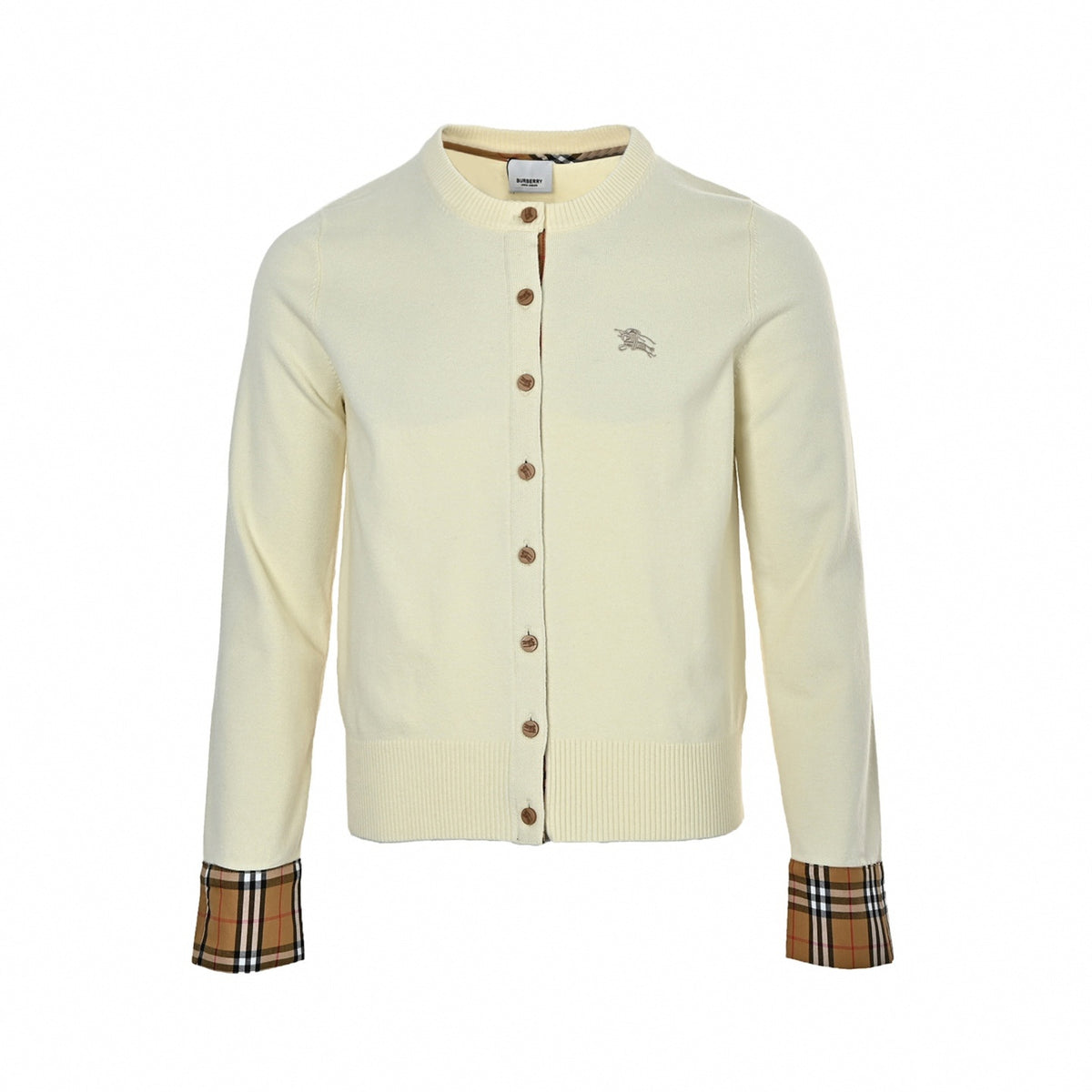 Vintage Check Cuff Knit Cardigan in Cream & Off-White