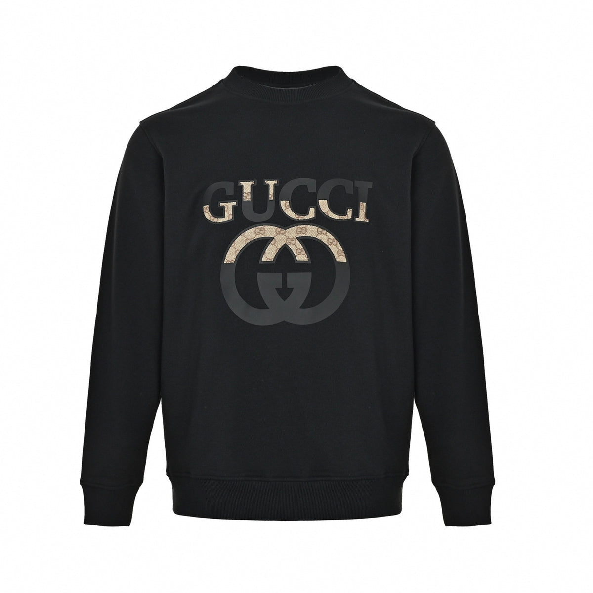 Interlocking G & GG Canvas Logo Appliqué Crewneck Sweatshirt in Black