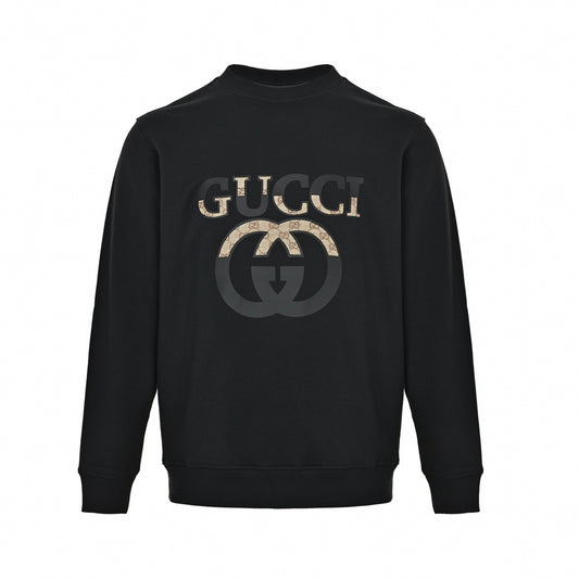 Interlocking G & GG Canvas Logo Appliqué Crewneck Sweatshirt in Black