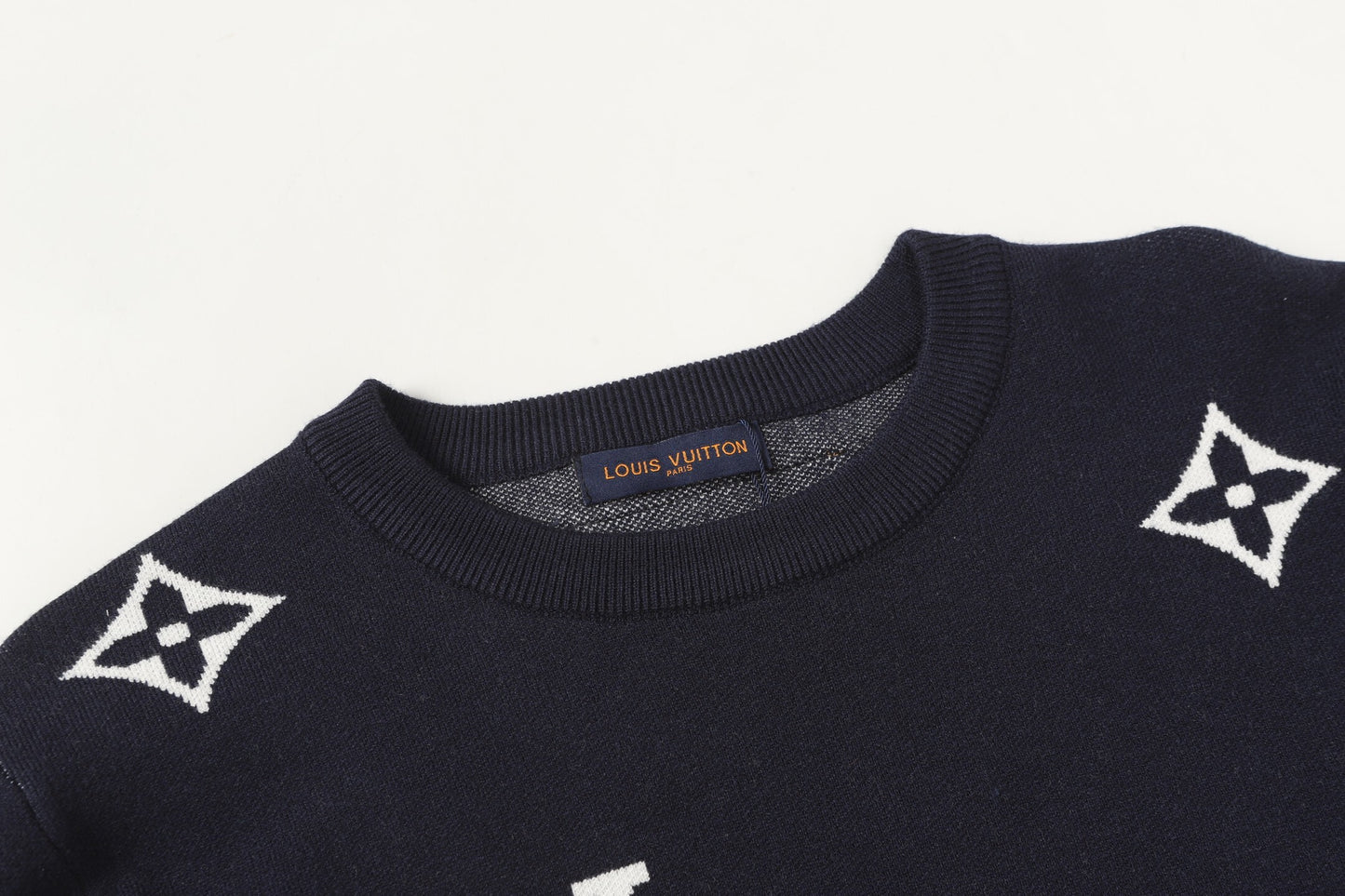 Scattered Monogram Intarsia Wool Crewneck | Navy