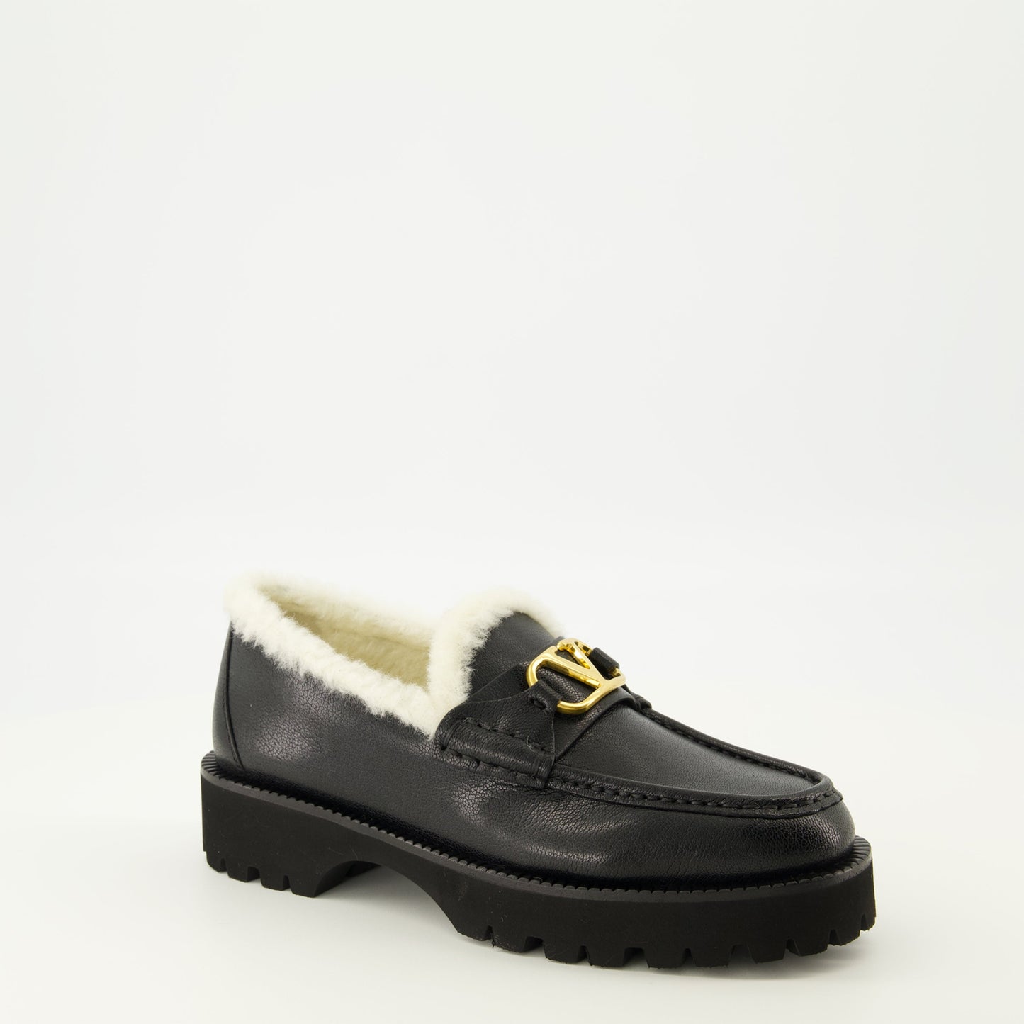 Leather and Wool VLogo Loafers