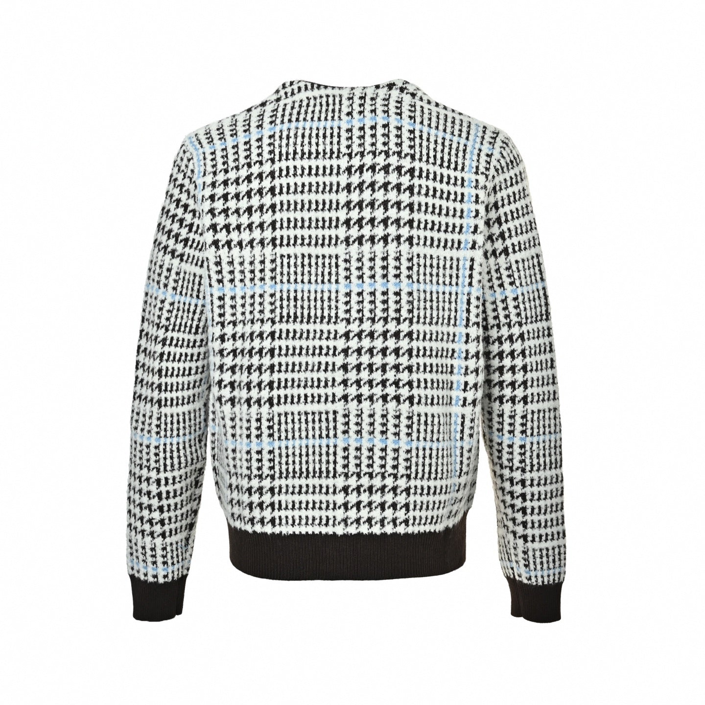 Brushed Houndstooth Intarsia Cardigan - Black/White/Light Blue