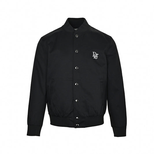 Floral Logo Embroidered Snap-Front Bomber Jacket