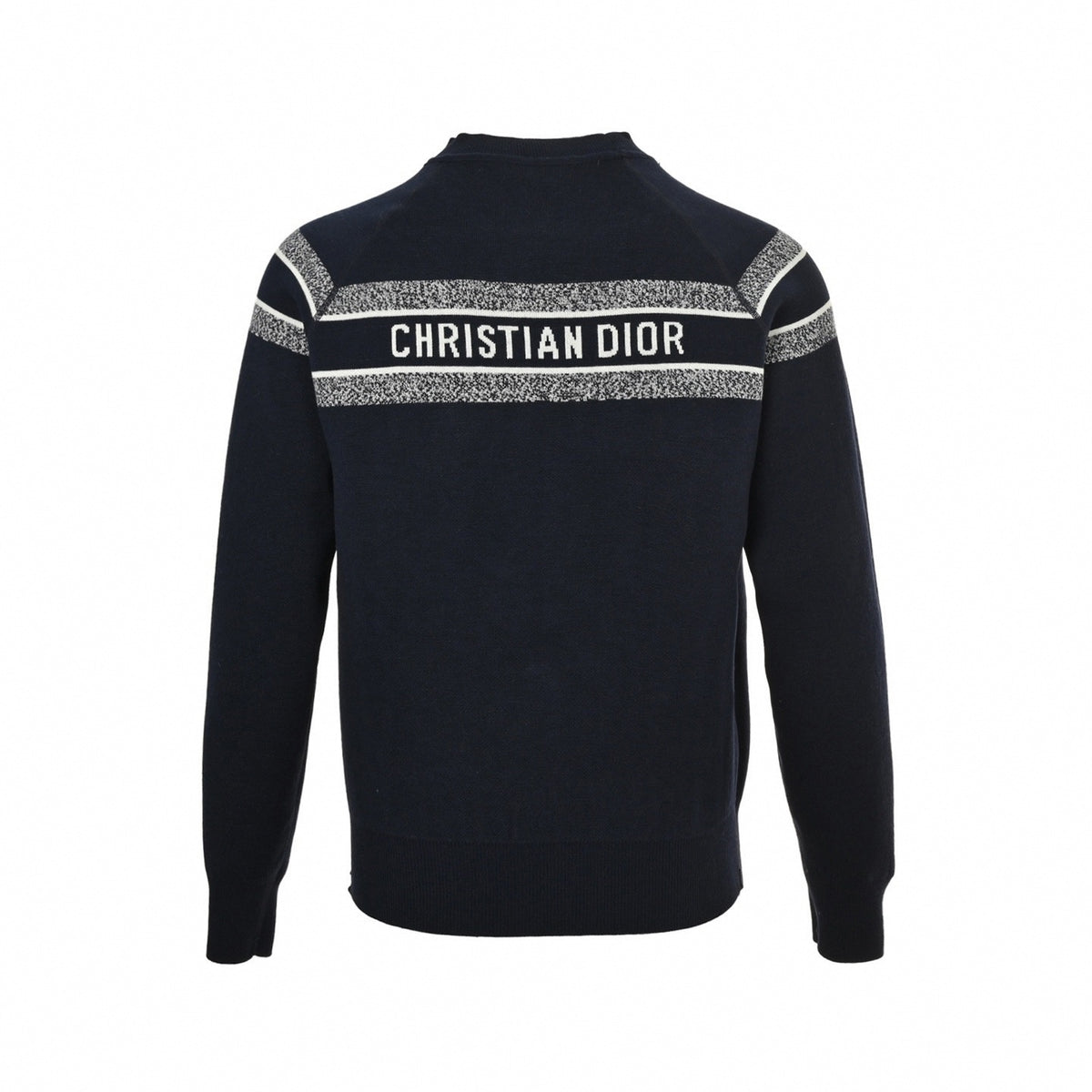 Reversible Oblique Jacquard Crewneck Sweater in Deep Navy & White