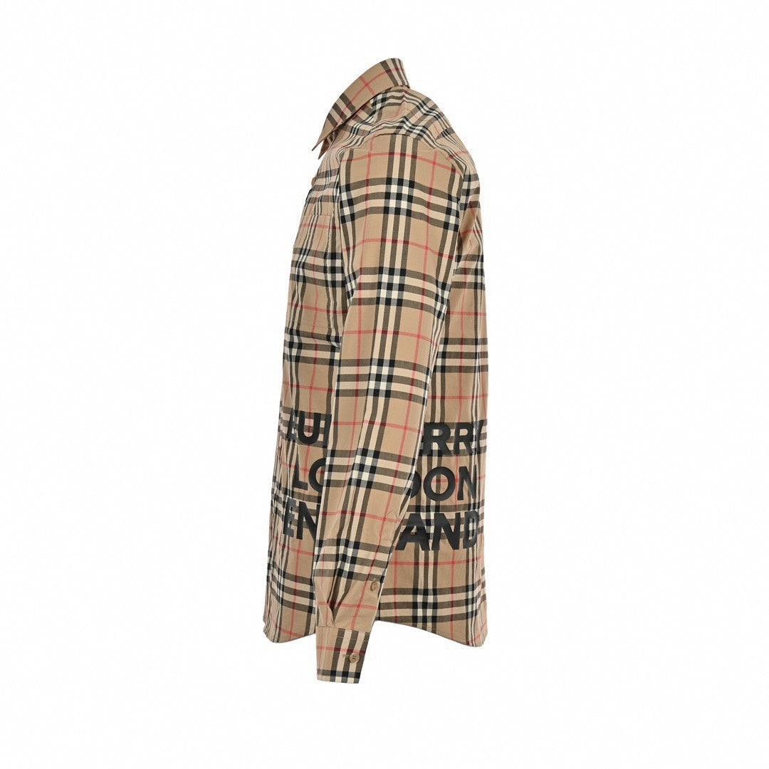 Vintage Check Side Logo Print Cotton Shirt in Archive Beige