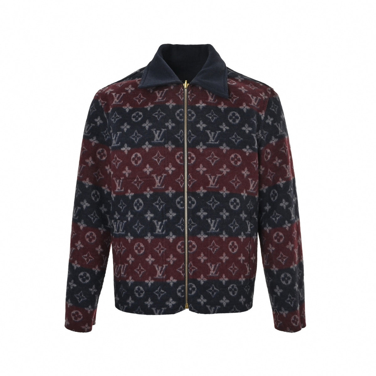 Reversible Monogram Jacquard Wool Blouson Jacket in Navy & Burgundy