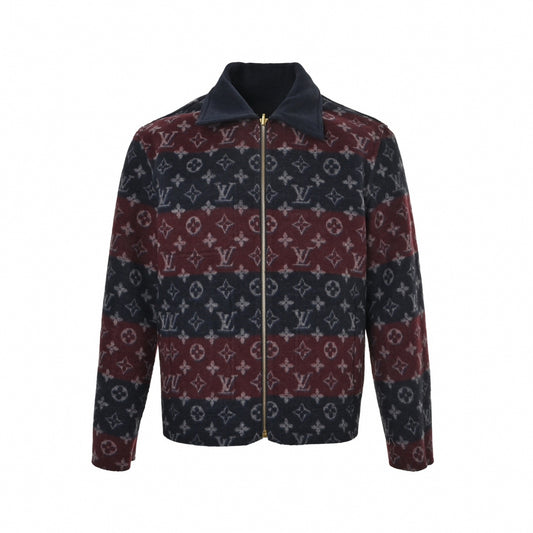 Reversible Monogram Jacquard Wool Blouson Jacket in Navy & Burgundy