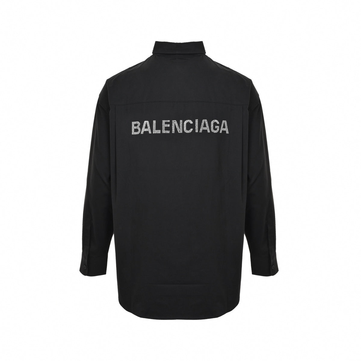 Rhinestone Back Logo Cotton Button-Down Oversized Shirt in Black