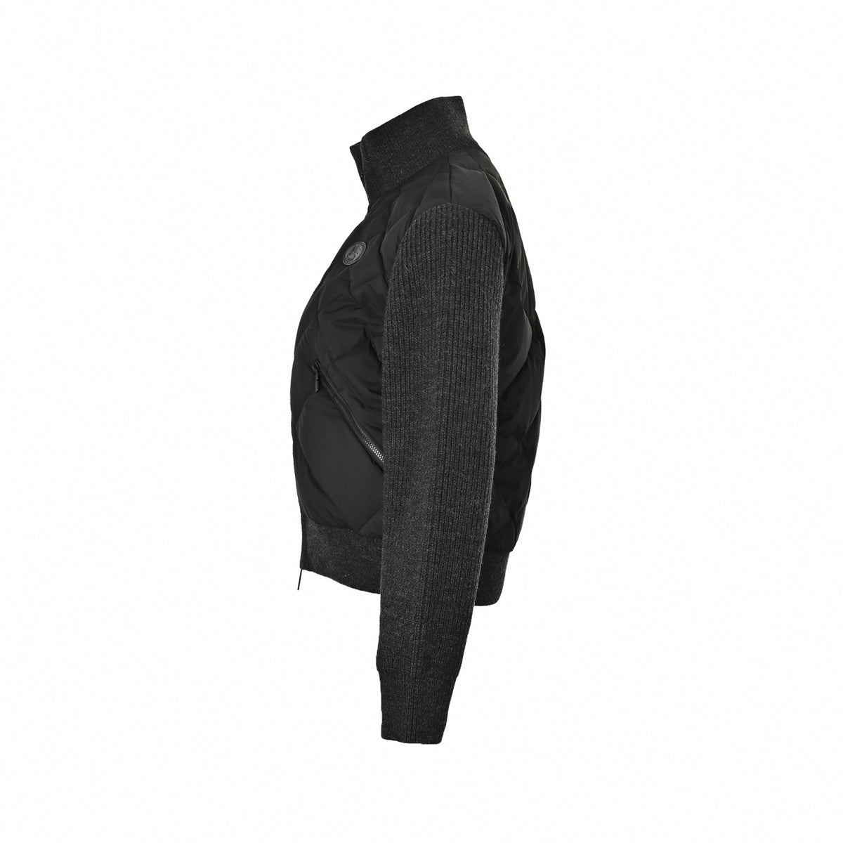 Hybrid Knit & Quilted Down Cardigan Jacket in Charcoal & Black
