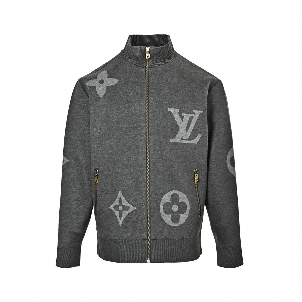 Giant Monogram Full-Zip Knit Jacket in Charcoal Grey