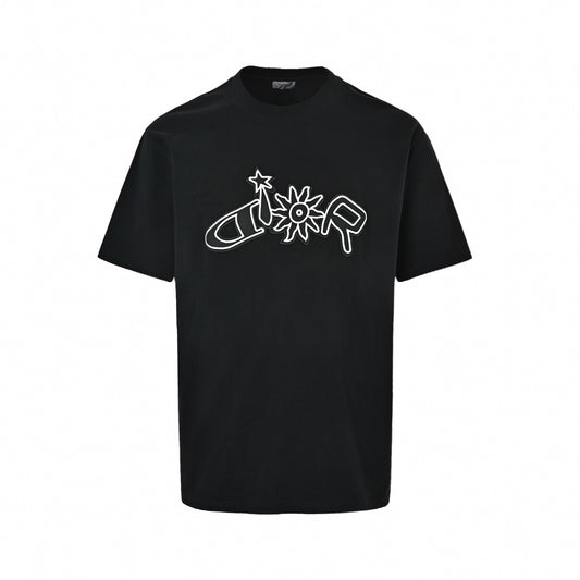 Stylized Embroidered Logo T-Shirt | Black