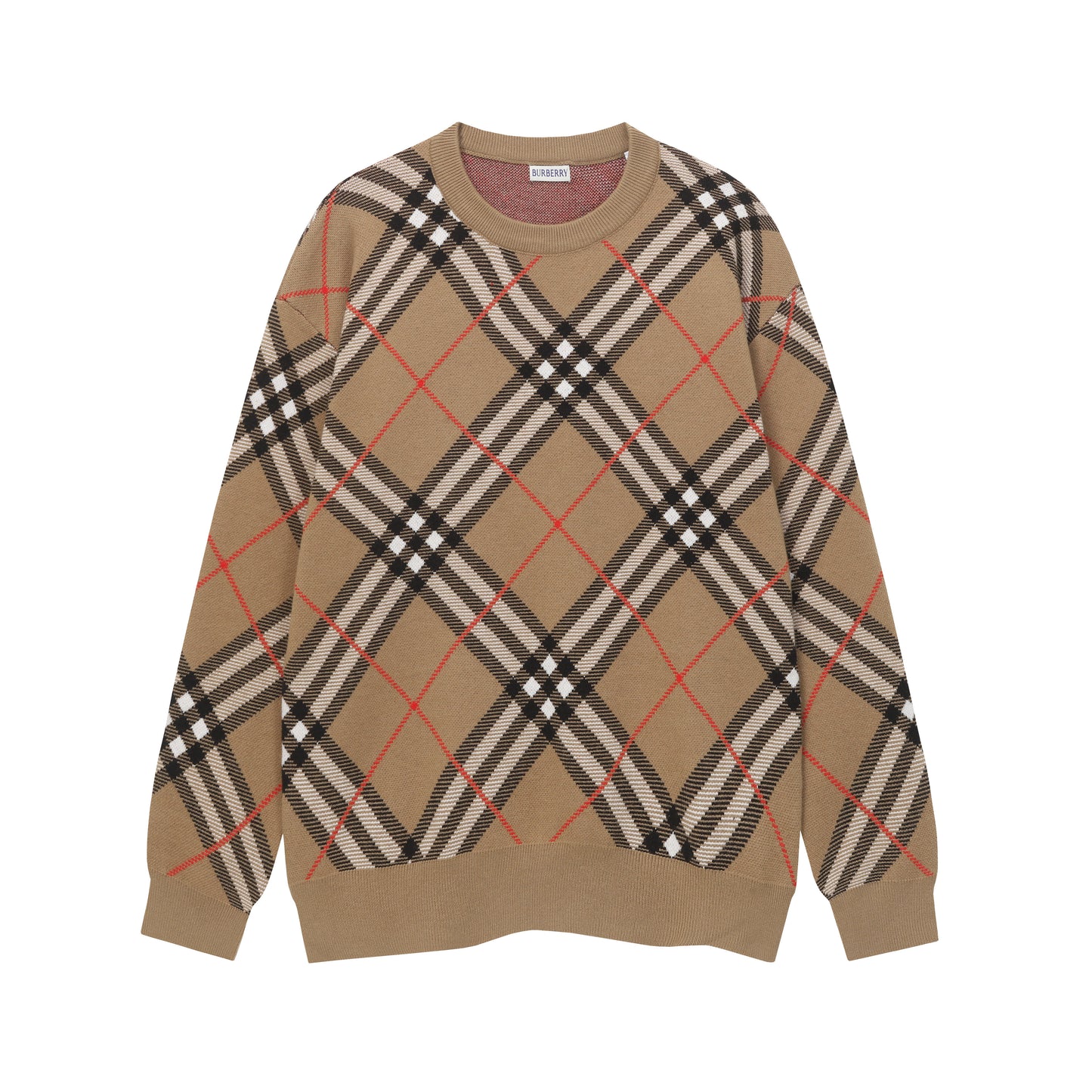 Giant Check Diamond Intarsia Wool Crewneck | Archive Beige