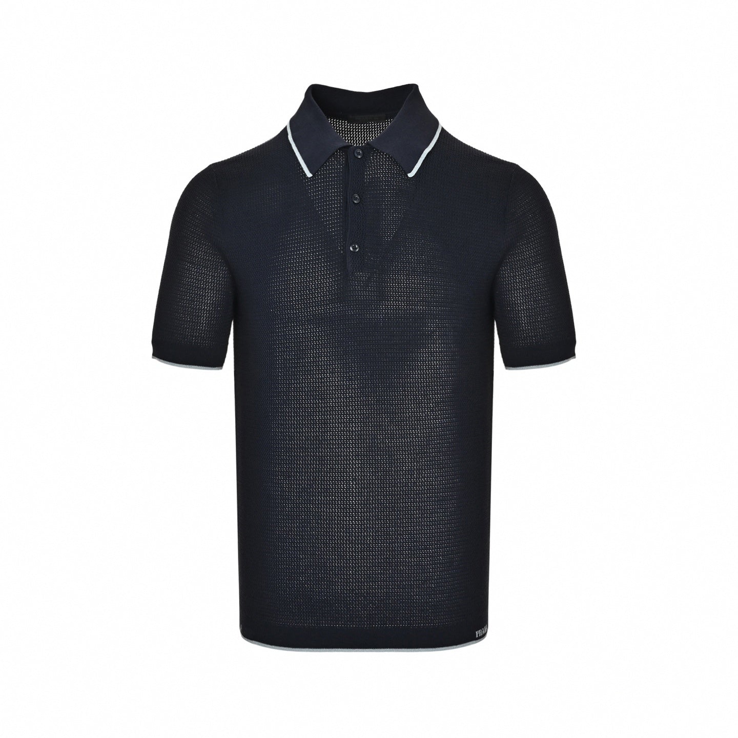 Fine Knit Pointelle Polo Shirt - Navy/Grey