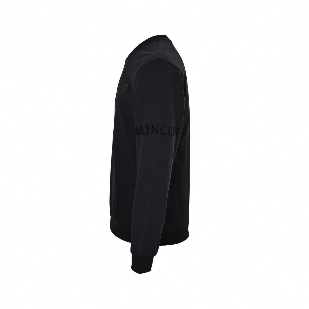 Tonal Logo Badge & Sleeve Print Crewneck Sweatshirt in Black
