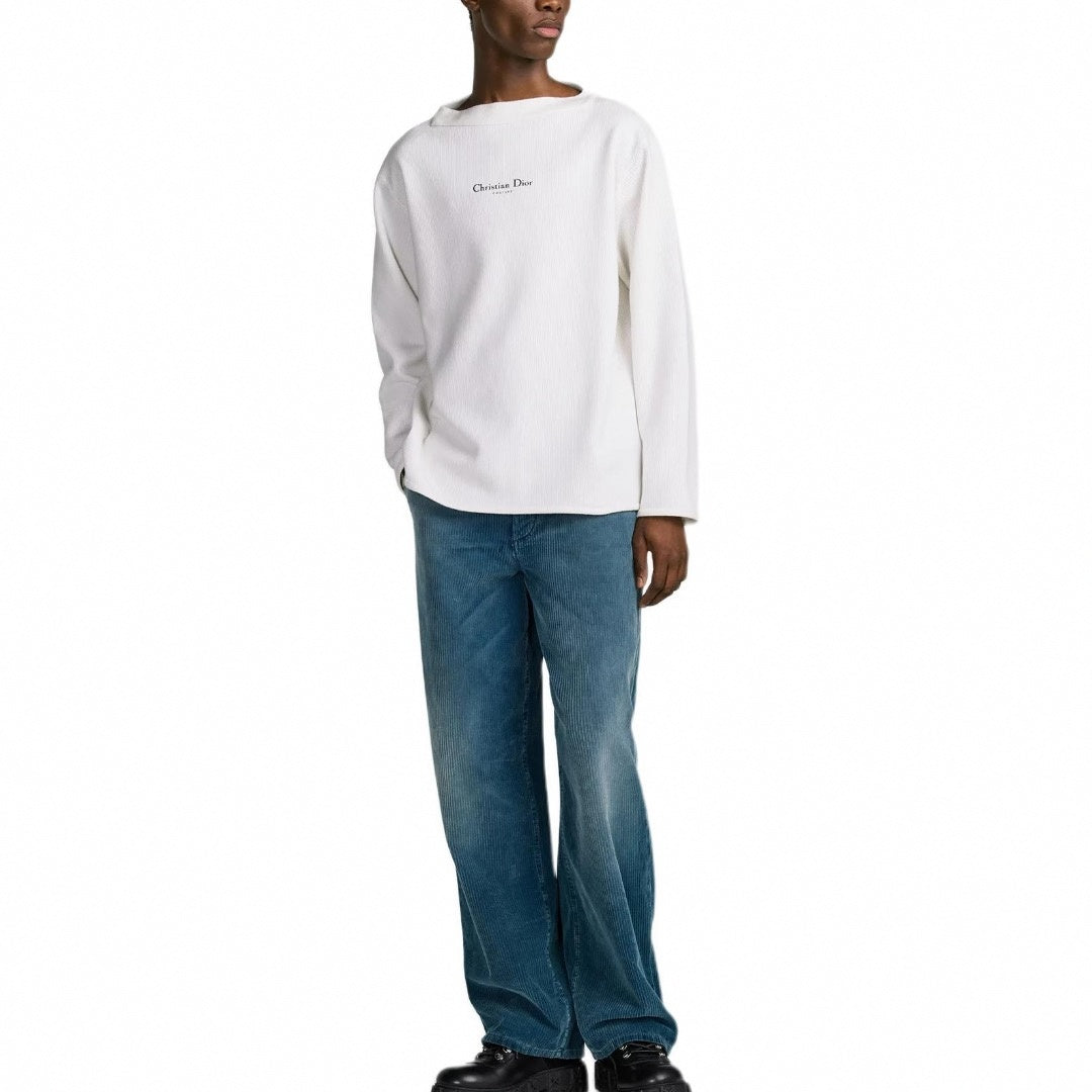 White Ribbed Dior Couture Pullover